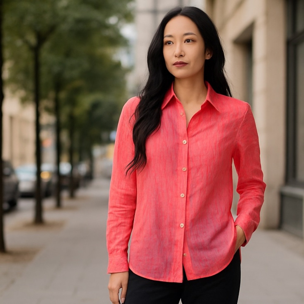 NWT Nicole Nicole Miller New York 100% Linen Shirt European Growth Flax